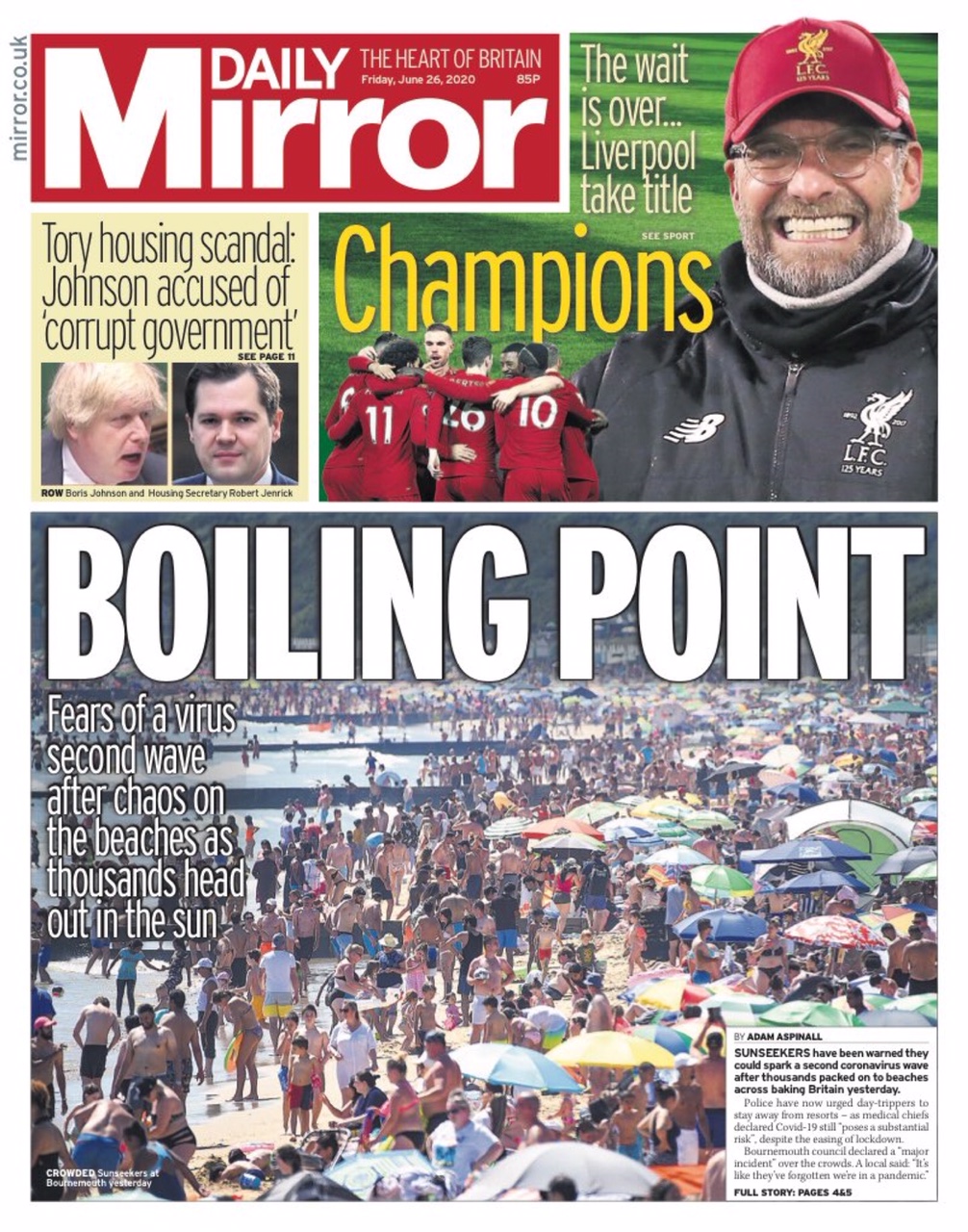 Daily Mirror Frontpage (26.06.2020)